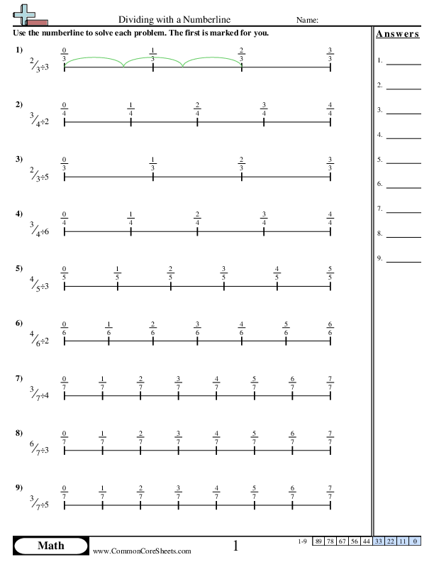 Numberline Fraction by Whole worksheet